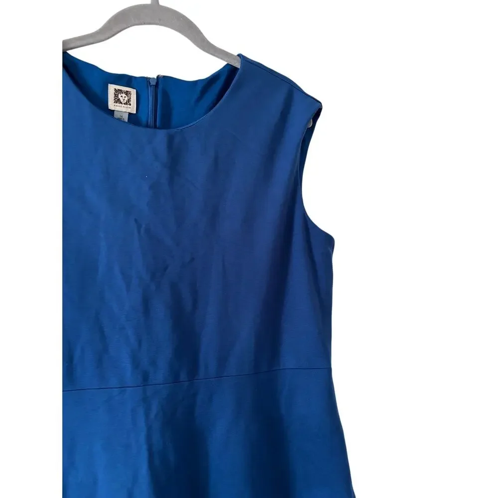 Anne Klein Blue Fit & Flare Sheath Dress Size 14 Sleeveless Career Office Midi - Picture 7 of 11